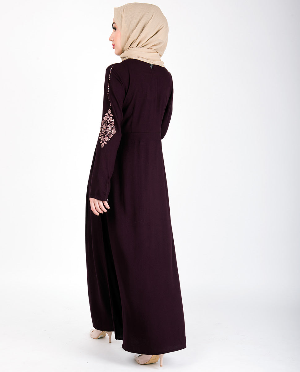 Maroon Gold Diamond Embroidery Abaya