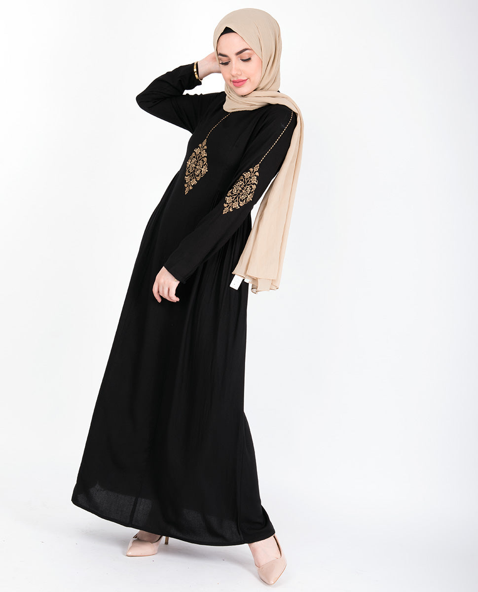 Black Gold Diamond Embroidery Abaya