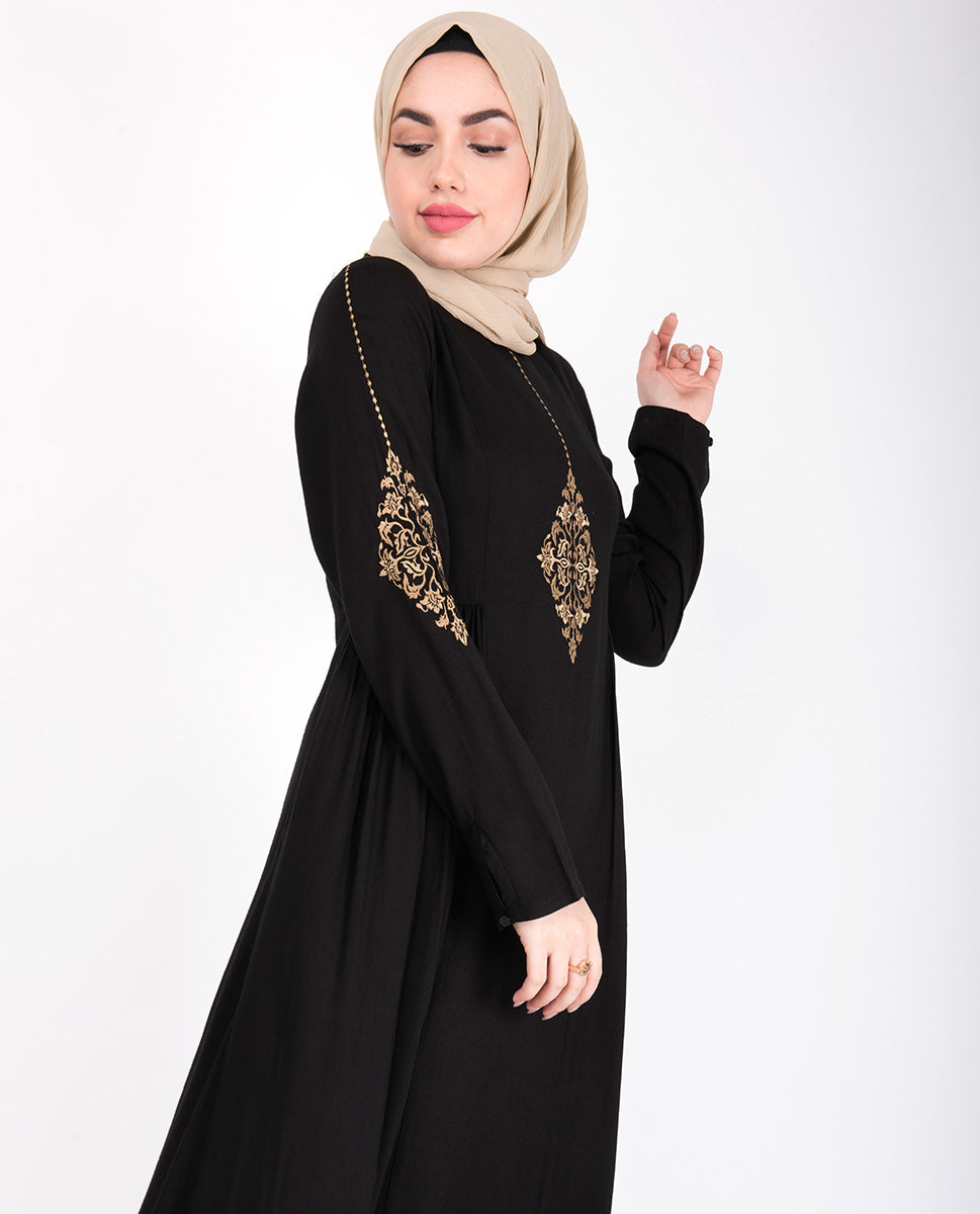 Black Gold Diamond Embroidery Abaya