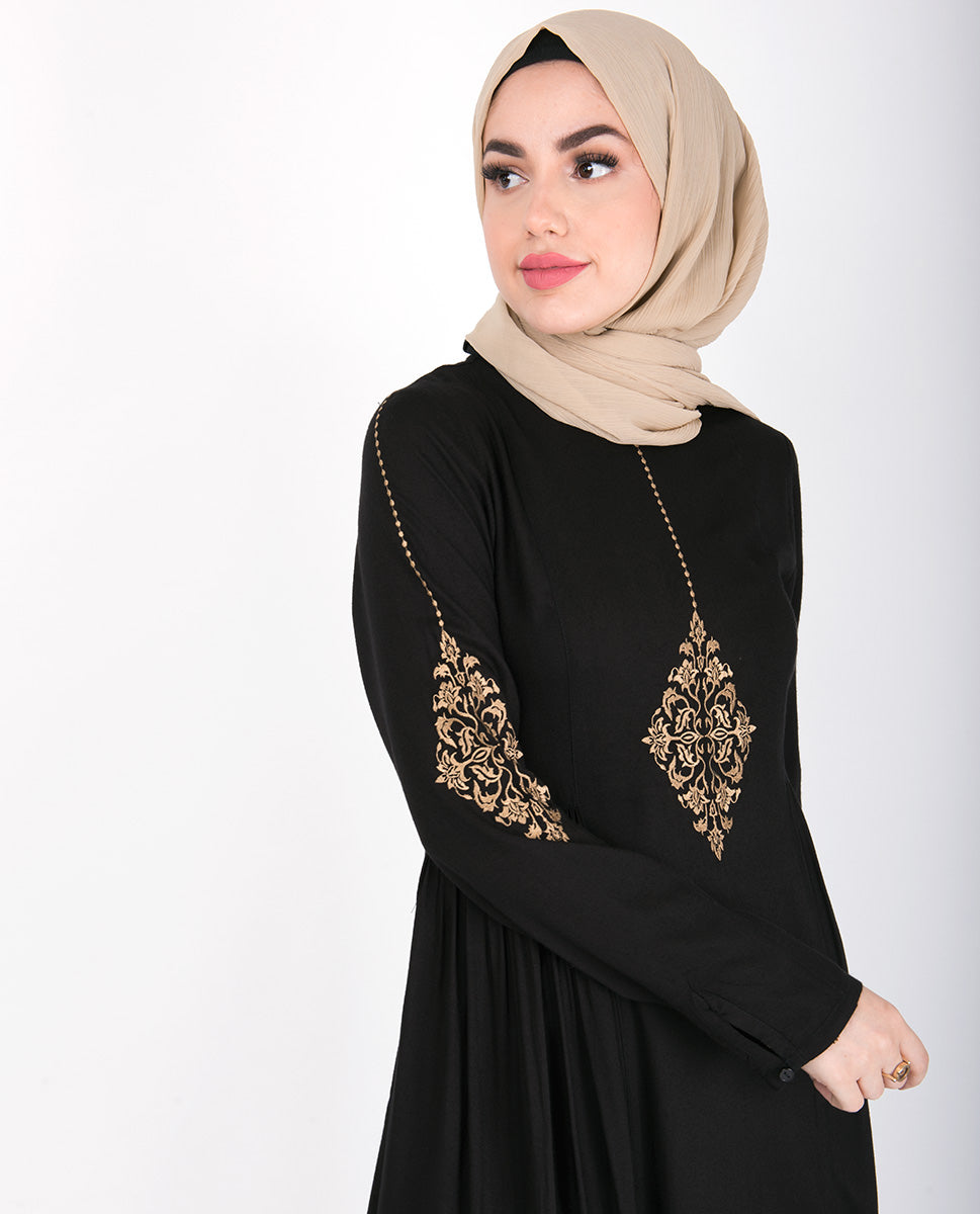 Black Gold Diamond Embroidery Abaya