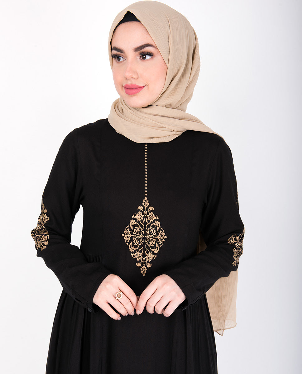 Black Gold Diamond Embroidery Abaya