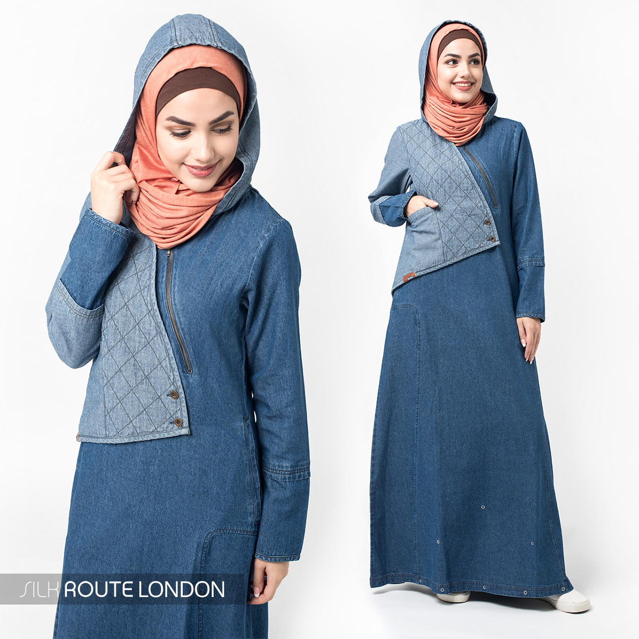 Hooded Quilted Denim Jilbab- 1WJBSRUS0142B