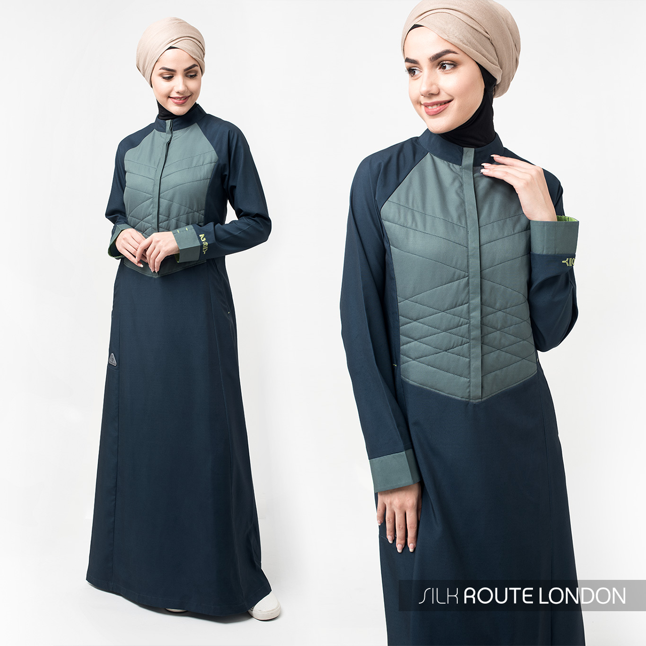 Quilted Button Front Blue Jilbab- 1WJBSRRZ0247B