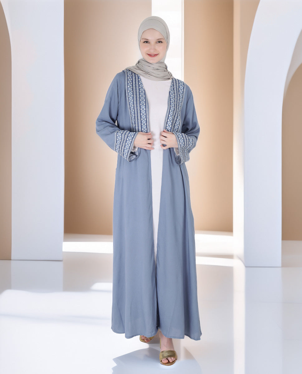 Celestial Blue Embroidered Open Abaya