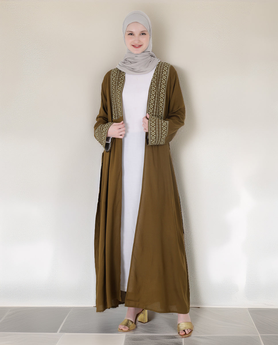 Olive Geo-Border Shrug Abaya