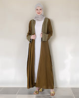 Olive Geo-Border Shrug Abaya