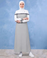 Classic Contrast Jilbab - Sage & White