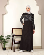 Digital Black Full Front Open Jilbab