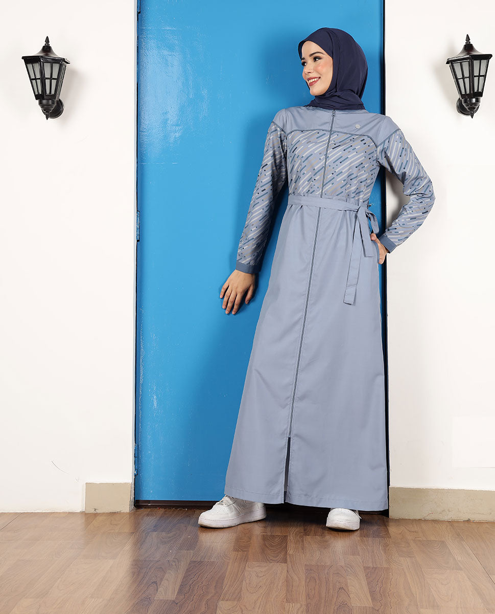 Smoke Blue Full Front Open Jilbab