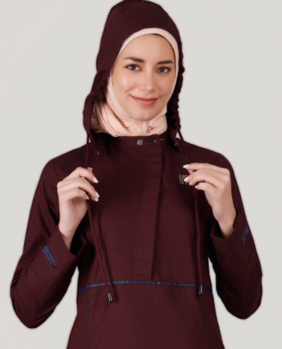 Plush plum Detachable Hood Jilbab, urban abaya, jilbab, modest wear, Islamic dress, long dress