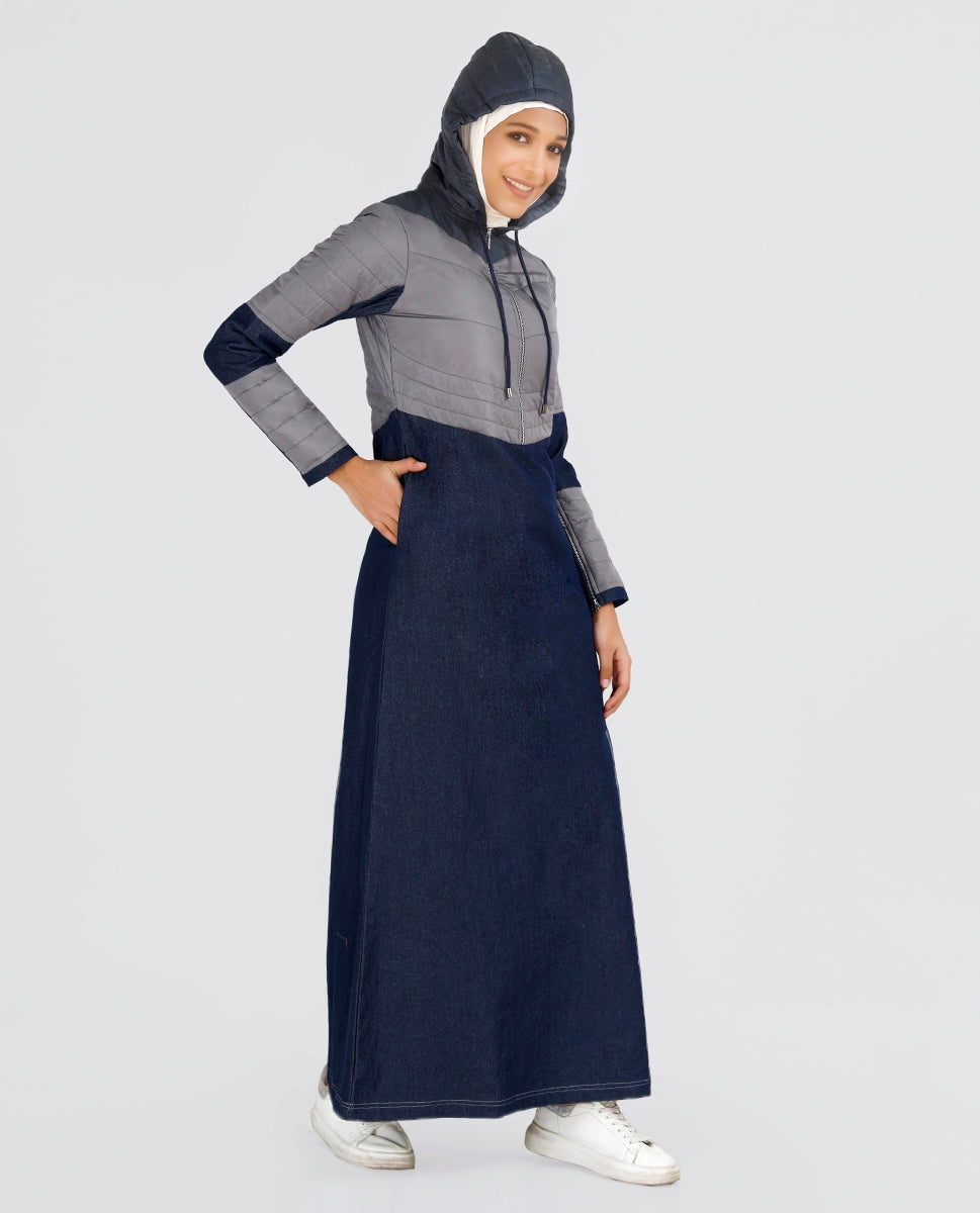 Indigo Blue Premium Denim Hooded Winter Jilbab