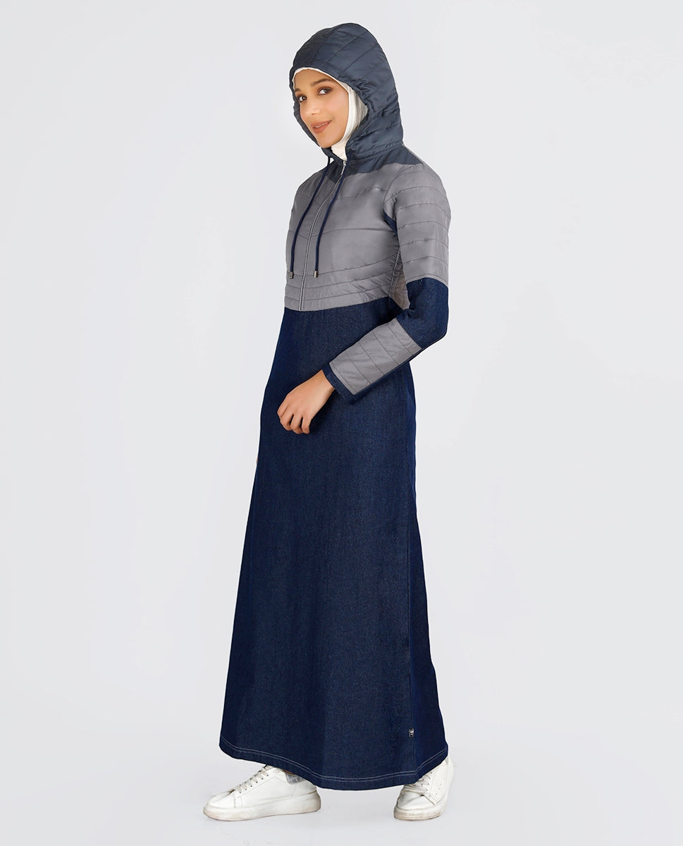 Indigo Blue Premium Denim Hooded Winter Jilbab