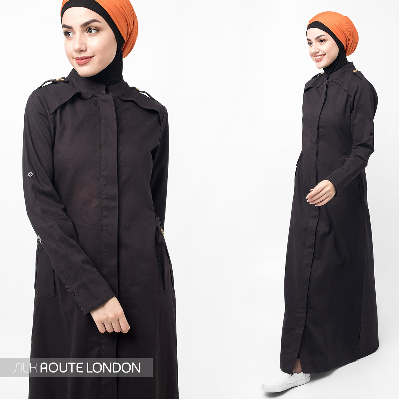 Button Down Military Brown Urban Jilbab- 1WJBSRUS0189A