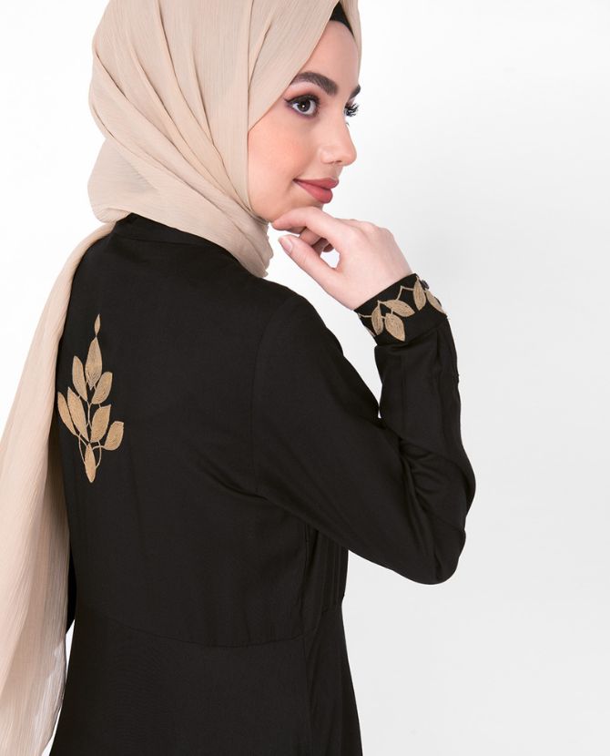 Gold Embroidery Black Midi