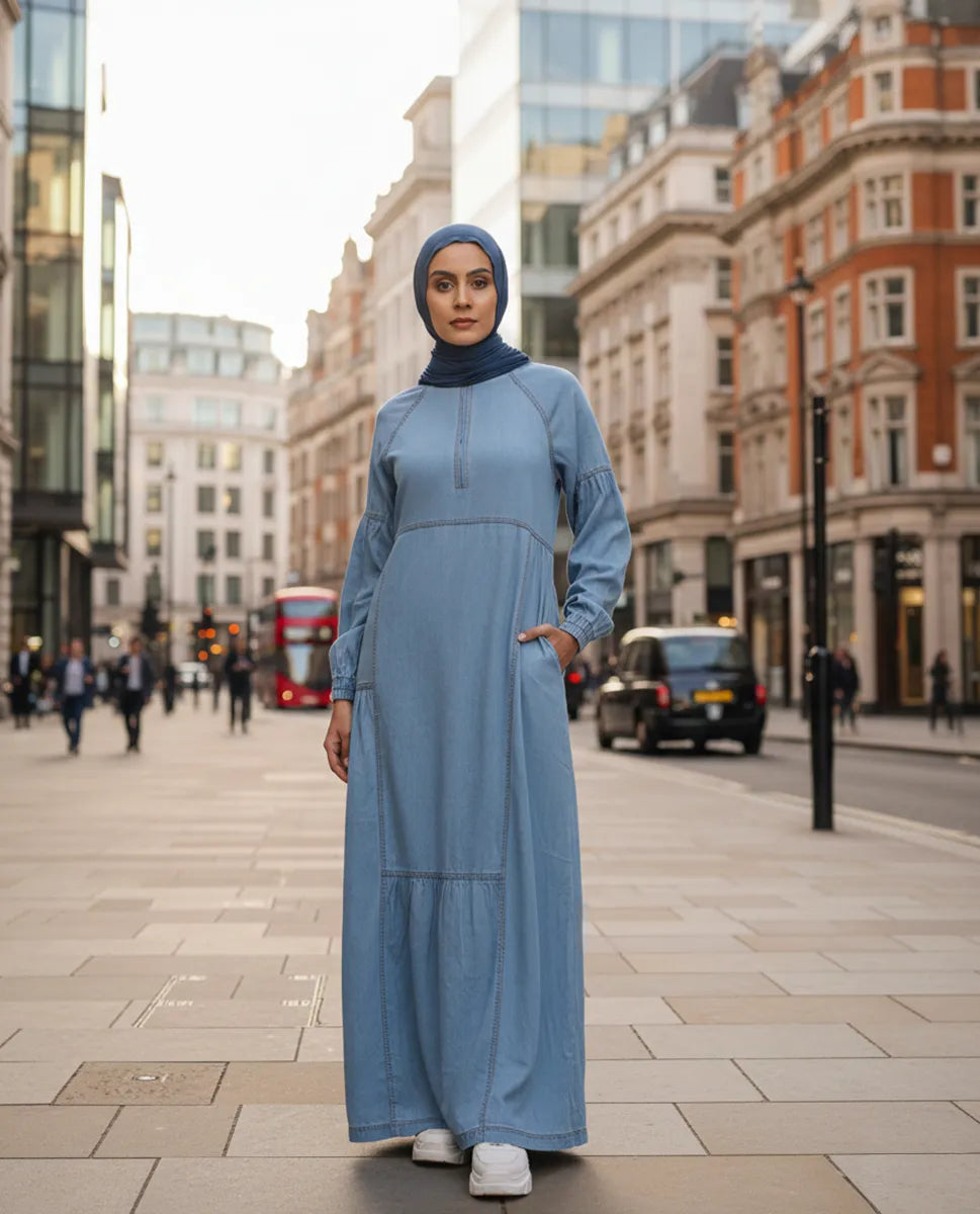 Ice Blue Denim Essential Jilbab