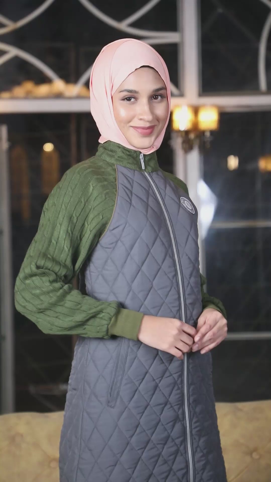 Olive Shadow Full Front Open Winter Jilbab