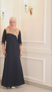 Navy & Tan Linear Print Jilbab