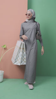 Grey Melange Round Neck Jilbab