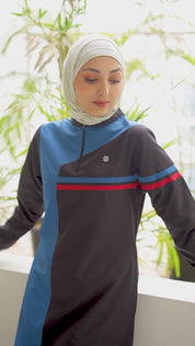 Black And Blue Active Round Collar Jilbab