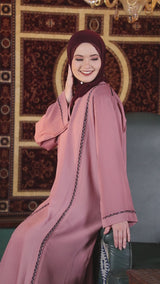 Peach Blush Embellished Full Front Open Abaya