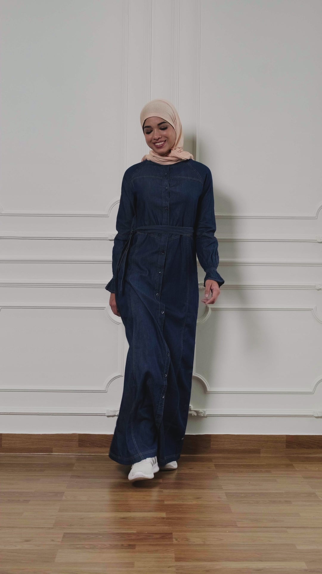 Urban Grace Smoking Detail Sleeves Abaya- Navy Blue