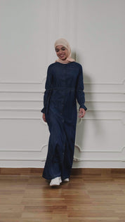 Urban Grace Smoking Detail Sleeves Abaya- Navy Blue