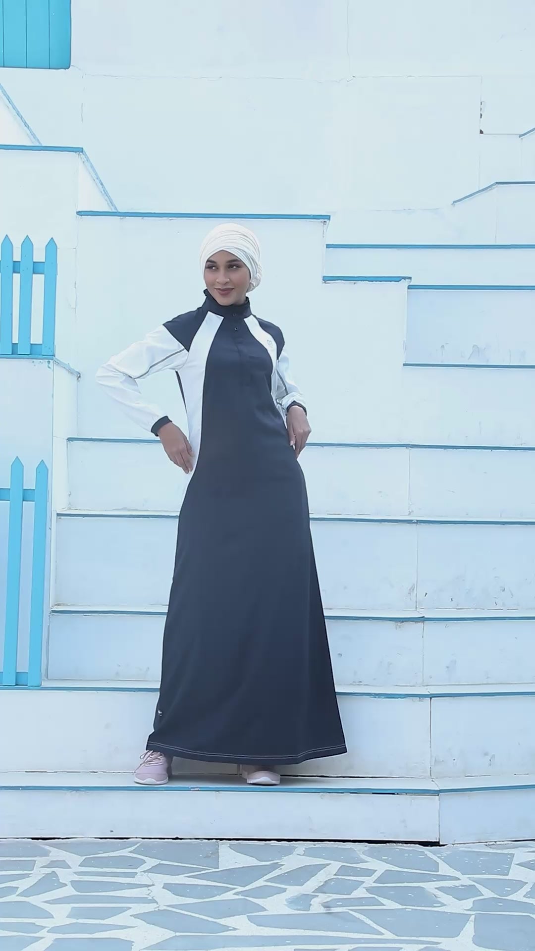 Midnight Blue Contrast Panel Jilbab