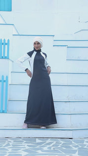 Midnight Blue Contrast Panel Jilbab