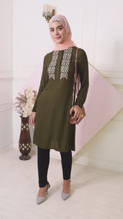 Ripe Olive Embroidered Rayon Top