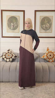 Burgundy Contrast Full Front Open Hooded Jilbab