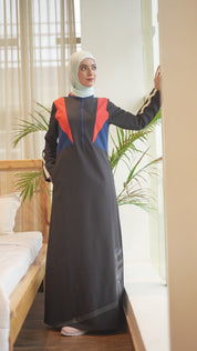 Black Pebble Raised Collar Jilbab