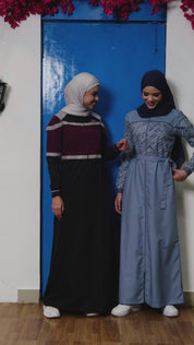 Smoke Blue Full Front Open Jilbab