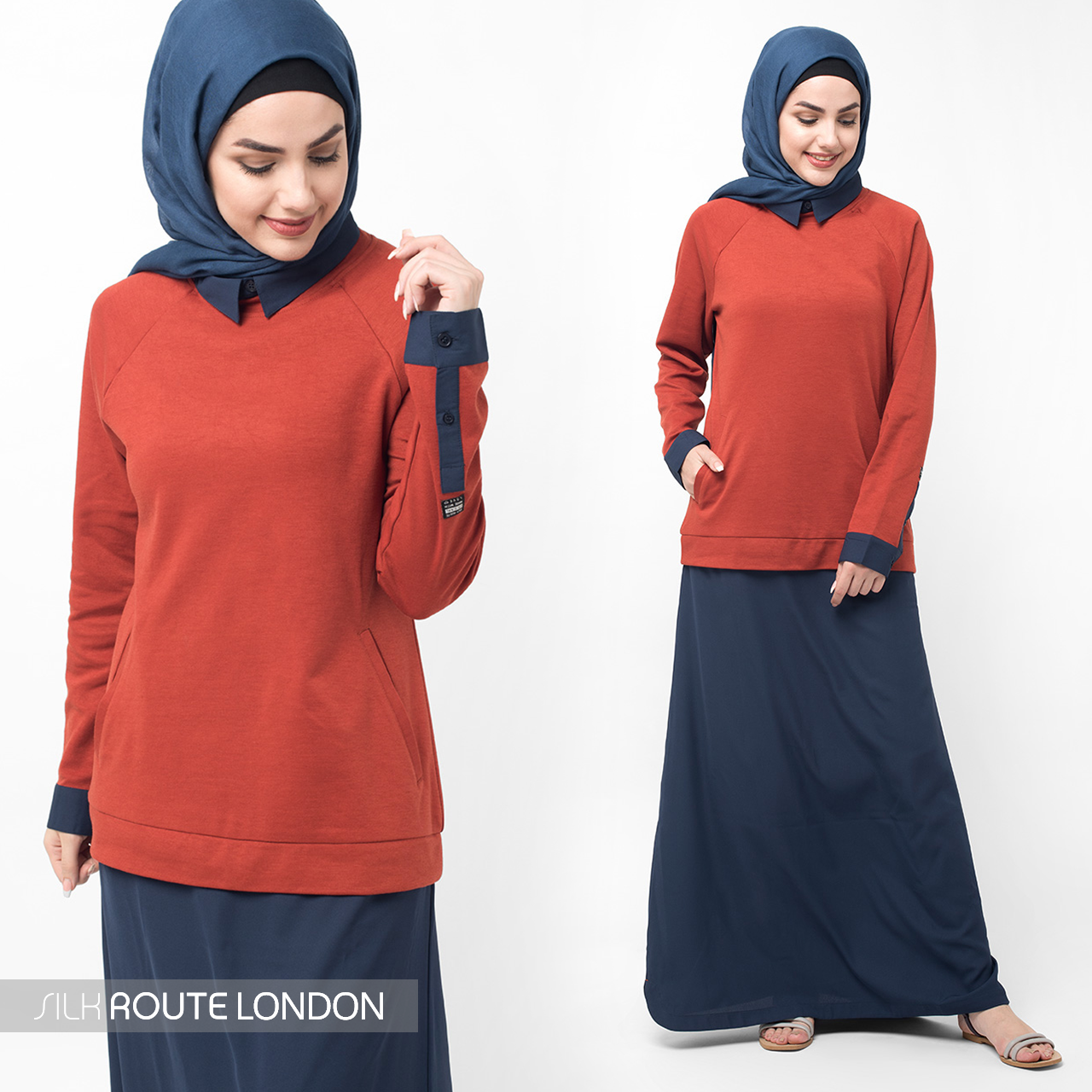 Jumper Dress Orange and Navy Jilbab- 1WJBSRSC0019